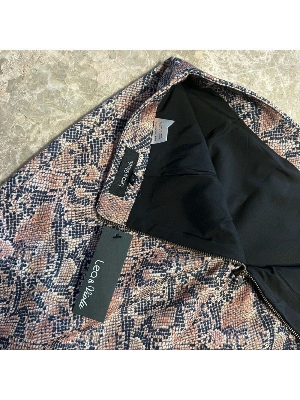 NWT Lea & Viola Pink and Black Snakeskin size small mini skirt 100% polyester - Picture 7 of 8